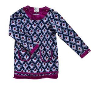 Hatley Girls Ikat Geometric Candy Pink Blue Dress‎ Sz 6 Pockets Cotton Bright
